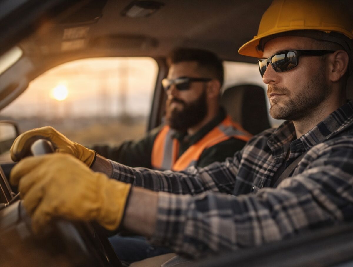 Workers driving